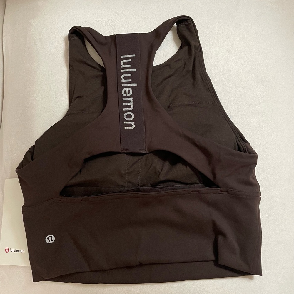Lululemon NWT Logo Elastic Everlux Shelf Tank Top Graphic Expresso Bone Size 8